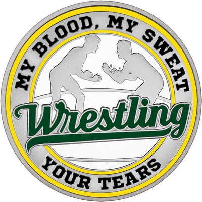 Dark Green "Wrestling" with Yellow Outer Circular Borders